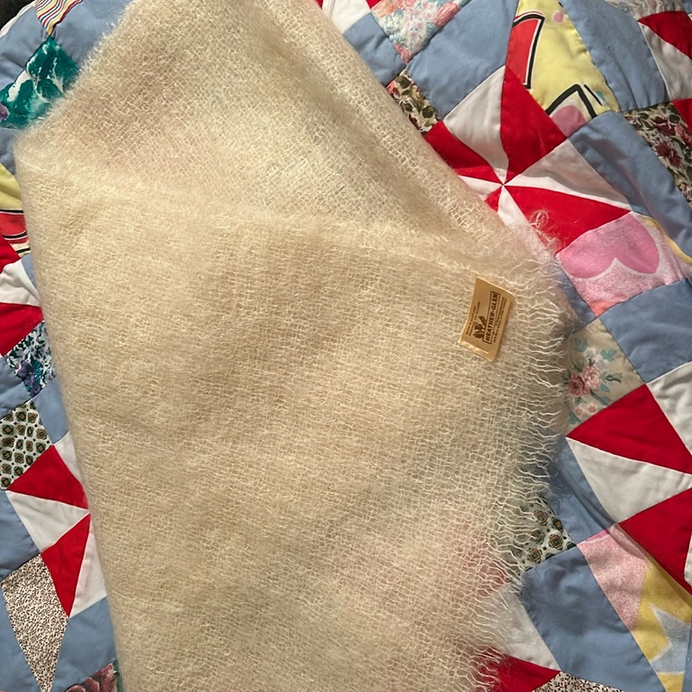 heather-clen mohair (70%) wool made in scotland throw scarf, 18”x68”